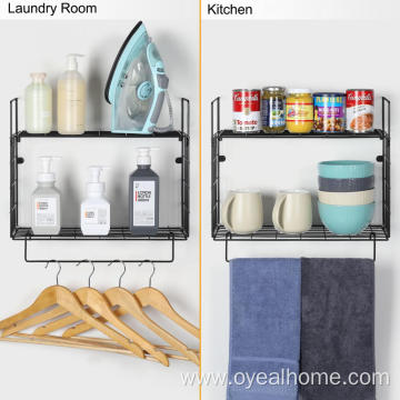 2 Tier Metal Bathroom Shelf with Towel Bar